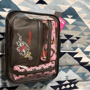 Ed Hardy Black and Pink Tattoo Cosmetic Bag Trio